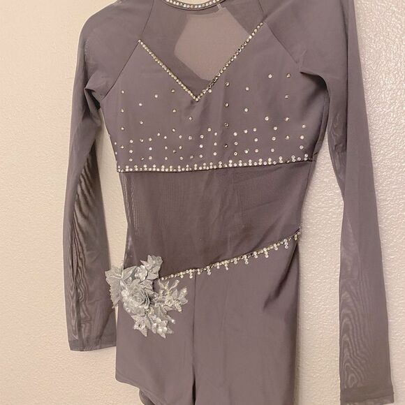 Reverence solo gray Custom rhinestoned dance costume long sleeve PXS (adult XS) - Picture 4 of 12